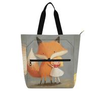 voucong Chubby Fox perfetta con ragazza carino libro tote bag per bambini donne uomini resistente all'acqua biblioteca libro tote shopping bag con manici con cerniera per scuola, lavoro viaggi
