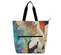 voucong Cicogna astratta pittura ad acquerello per bambini carino borse tote per bambini donne uomini robusta biblioteca libro tote bag borsa a tracolla con tasche per la scuola shopping drogheria