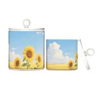 voucong Cielo girasole contenitori in plastica trasparente per la conservazione con coperchio Dresser Essentials Barattolo decorativo per filo interdentale in cotone, confezione da 2