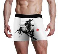 voucong Cinese Bianco e Nero Cavallo Boxer Breve Biancheria Intima per Gli Uomini Bamboos Biancheria, Cavallo bianco e nero cinese, L