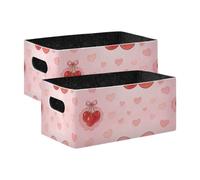 voucong Confezione da 2 cestini decorativi per mensole e armadi, con fiocco color ciliegia, colore: rosa