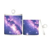 voucong Confezione da 2 contenitori in plastica trasparente viola romantico cielo stellato universo con coperchio accessori da bagno essenziali decorativi piccoli contenitori portaoggetti graffette