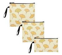 voucong Confezione da 3 sacchetti riutilizzabili per panini e snack, motivo foglie di ginkgo biloba, colore beige, per bambini, scuola, pranzo e porzioni per adulti