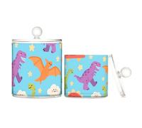 voucong Contenitore in plastica trasparente blu con illustrazione di dinosauri con coperchio, dispensa, essenziali, contenitore decorativo, confezione da 2