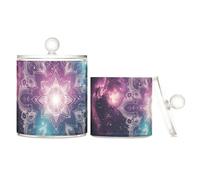 voucong Contenitori colorati in plastica trasparente con motivo mandala cielo cielo con coperchio, elementi essenziali per il bagno, contenitore decorativo per filo interdentale in cotone, confezione