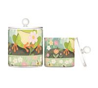 voucong Contenitori decorativi in plastica trasparente con coperchio, motivo: safari tropicali, rana, fiore, confezione da 2