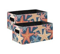 voucong - Contenitori organizer colorati con stelle marine, colore blu, confezione da 2 contenitori per organizzare vestiti, jeans, libri