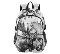 voucong Cool Moose - Zaini per computer portatile da donna, in bianco e nero, con alce fresco, per scuola, università, 17,5 pollici, zaino per computer da ufficio
