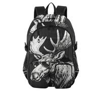 voucong Cool Moose - Zaino per computer portatile da uomo e donna, con alce alla moda, colore nero, per ragazze adolescenti, 44,5 cm, zaino da uomo