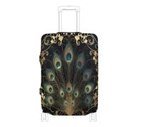 voucong Copertura elastica antipolvere per bagagli, antigraffio, accessorio da viaggio, adatta per valigie da 45-81 cm, con piume di pavone vittoriano, oro, Piuma di pavone vittoriana oro, XL 29-32 in