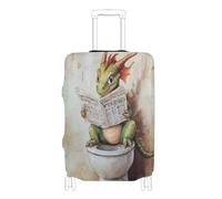 voucong Copertura elastica extra large per valigie antigraffio, adatta per valigie da 45-81 cm con simpatico drago verde che legge il giornale, Il drago verde carino del fumetto legge il giornale, L