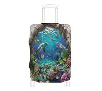 voucong Copertura elastica per bagagli, adatta per valigie, 45-81 cm, illusione ottica 3D, decorazione da parete subacquea tropicale, Illusione ottica 3D Wall Art Underwater Tropical, L 26-28 in