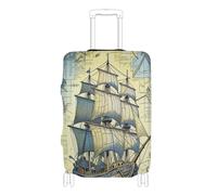 voucong Copertura elastica per bagagli, grande, antigraffio, adatta per 45-81 cm, con mappa oceanica vintage con nave pirata, barca a vela, mare, mappa oceanica, Vecchia Mappa Oceano Vintage Nave