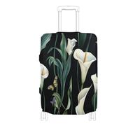 voucong Copribagagli elastico per valigie, resistente ai graffi, adatto per valigie da 45-81 cm, motivo floreale, verde e bianco, Art Calla Lily Fiore Verde e Bianco, L 26-28 in, Classico