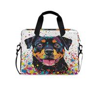 voucong Custodia per computer portatile a tracolla Messenger con manico e tracolla da 15,6 pollici Tablet valigetta borsa da trasporto divertente Rottweiler Dog Art Painting