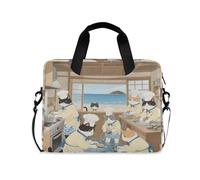 voucong Custodia per computer portatile a tracolla Messenger con manico e tracolla per tablet da 15,6 pollici borsa da trasporto borsa da trasporto gatto giapponese chef mare