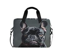 voucong Custodia per computer portatile a tracolla Messenger con maniglia e tracolla 15,6 pollici tasca per computer portatile carino cane francese cani rabbia