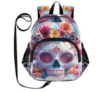 voucong Cute Ears White Day Of The Dead Flower Skull Big Kid Zaini Guinzaglio Ragazze Cool Anti-Perso Sacchetto Personalizzato Pack per la scuola con striscia riflettente