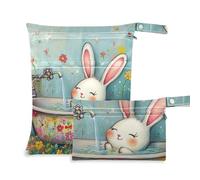 voucong Cute Rabbit Retro Vasca da bagno prop1 Borse per Spiaggia Confezione da 2 Elementi essenziali da viaggio per neonati con manici per asilo nido