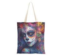 voucong Dia De Los Muertos Borsa di tela messicana con teschio di zucchero per donne per le donne con tasche con manici borsa in tela riutilizzabile Tote Bulk Cool Regali per amiche