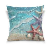 voucong Federa morbida per cuscino, motivo spiaggia e stelle marine, blu, decorazione per la casa, per soggiorno, divano, 45,7 x 45,7 cm