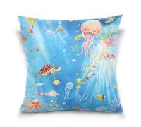voucong Federa per cuscino a forma di tartaruga con pesci in stile cartone animato con animali marini, decorazione per la casa, camera da letto, 45 x 45 cm