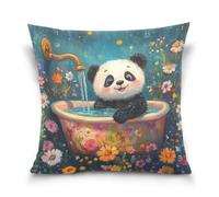voucong Federa per cuscino con panda in stile retrò con disegno di cartone animato, per camera da letto, soggiorno, 45,7 x 45,7 cm