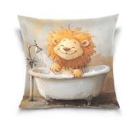 voucong Federa per cuscino in percalle con leone che si fa il bagno giallo, decorazione per la casa, per soggiorno, 45,7 x 45,7 cm