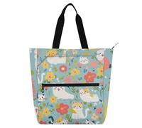 voucong Fresh Spring, borsa per la spesa con gatti colorati, per bambini, donne, uomini, grande biblioteca, libri, shopping bag, con manici con cerniera, per scuola, shopping, drogheria