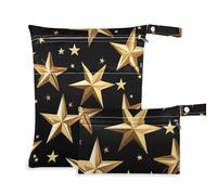 voucong Gold Stars Astratto Nero Modello Impermeabile Dry Bag 2 Pack Travel Essentials per Neonati con Maniglie per il Bagno
