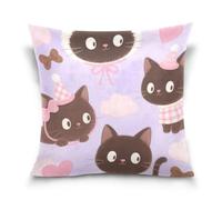 voucong Graziosa federa per cuscino a cuneo con gatti in stile cartone animato, decorazione per la casa, per soggiorno e soggiorno, 45 x 45 cm