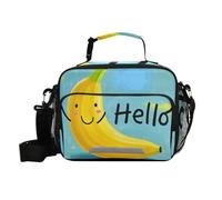 voucong Hello Cartoon Cute Yellow Banana Lunch Bag per adulti con tracolla borsa per il pranzo per adulti picnic