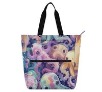 voucong Illustrazione artistica Animali del Mare Colorato Bambini Carino Tote Borse per Bambini Adulti Grande Bambino Libro Tote Resuable Borsa della spesa per la Scuola Shopping Spiaggia