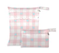 voucong Lovely Blue and Pink Love Plaid Washable Dry Bags Impermeabile 2 Pack Travel Essentials per bambino con manici per viaggio