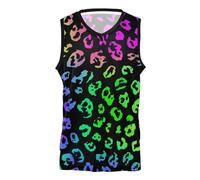 voucong Maglia da basket atletica da uomo in casa e in trasferta con graffiti camicia in jersey per uomo donna abbigliamento giovanile nero neon, Stampa leopardata fluo, M