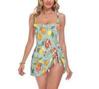 voucong Melograno e Limone William Morris Blue Square Neck One Piecing Costume da bagno da donna Costume da bagno per, Melograno e Limone William Morris Blue, XXL