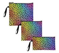 voucong Moda Colore Leopardo Arcobaleno 3 Pezzi Riutilizzabili Viaggio Snack Borse Impermeabile Ragazzi Borse Pranzo per Bambini Studenti Adulti Cibo