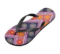 voucong Modello etnico arancione e blu navy infradito in gomma mens donne di supporto flip per le vacanze (prop1), Motivo etnico arancione e blu navy, Small