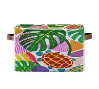 voucong Monstera Leaf Colorful Retro 80s cestini portaoggetti 1 confezione, organizer pieghevole e impermeabile e cesto portaoggetti con manico robusto che organizza in alto per dormitorio