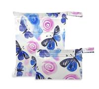 voucong Mystery Butterflies - Borsa impermeabile riutilizzabile e impermeabile, confezione da 2 pezzi, essenziale da viaggio per bambini, con manici per asilo nido