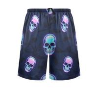 voucong Neon Fluorescente Skull Shorts Pantaloni Pigiama per Uomo Pantaloni per Regali del Padre, Teschio fluorescente al neon, S