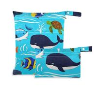 voucong Ocean Whale Turtle Fish Blue Sea Borsa riutilizzabile per bagnare il bambino, confezione da 2 borse per pannolini, articoli essenziali con manici per palestra