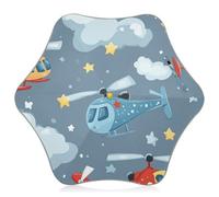 voucong Ombrello per bambini a forma di elicottero con stelle e nuvole, protezione da vento e pioggia, con striscia riflettente con chiusura a prova di pizzico e maniglia con gancio facile da