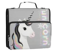 voucong Organizer a 3 anelli con manico e tracolla rimovibile, tasche multiple, portatile, per la scuola media, con scritta "Just A Girl Who Loves Unicorns"