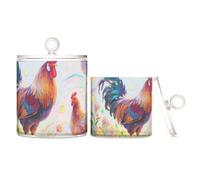 voucong Organizer per caramelle in plastica trasparente con motivo di gallo, con coperchio, elementi essenziali per il bagno, piccoli contenitori decorativi, graffette, confezione da 2