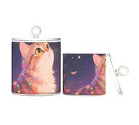 voucong Organizer per trucchi in plastica trasparente con gatto blu cielo notturno con coperchio, accessori per ufficio, contenitori decorativi per riporre filo interdentale, confezione da 2