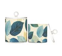 voucong Organizer per trucchi in plastica trasparente con motivo a foglie verdi e naturali, con coperchio, accessori per il bagno, piccoli contenitori decorativi, confezione da 2