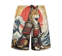 voucong Pantaloncini da uomo con onde del mare dell'oceano giapponese, pantaloni da pigiama leggeri per uomo spa, Cane samurai delle onde del mare dell'oceano giapponese, XXL