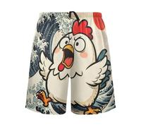 voucong Pantaloncini da uomo giapponesi con onde del mare dell'oceano e pollo, pantaloni da pigiama morbidi da uomo per spa, Pollo giapponese Ocean Sea Waves, M