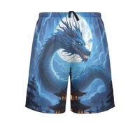 voucong Pantaloni da pigiama da uomo con drago cinese, luna blu, per regali del papà, Drago Cinese Luna Blu, L